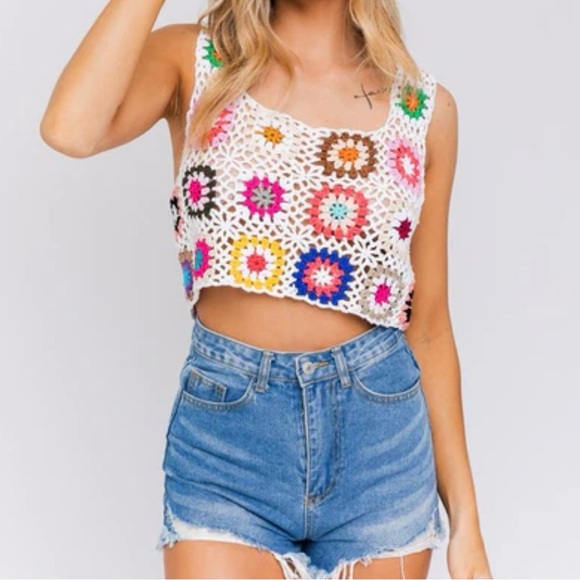 Sewn and Seen Tops - Sewn and Seen Crochet Floral Sleeveless Crop Top